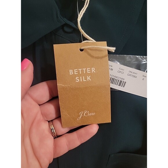NWT J. Crew Button Up Shirt Long Sleeve 100% Silk Blouse Forest Green Size 6 - Picture 7 of 9